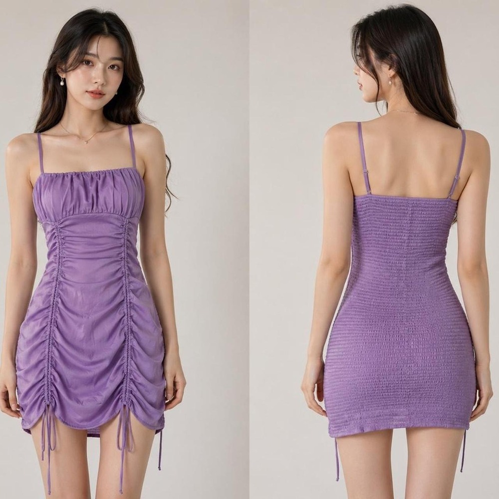 Purple Ruched Mini Dress – Adjustable 💜